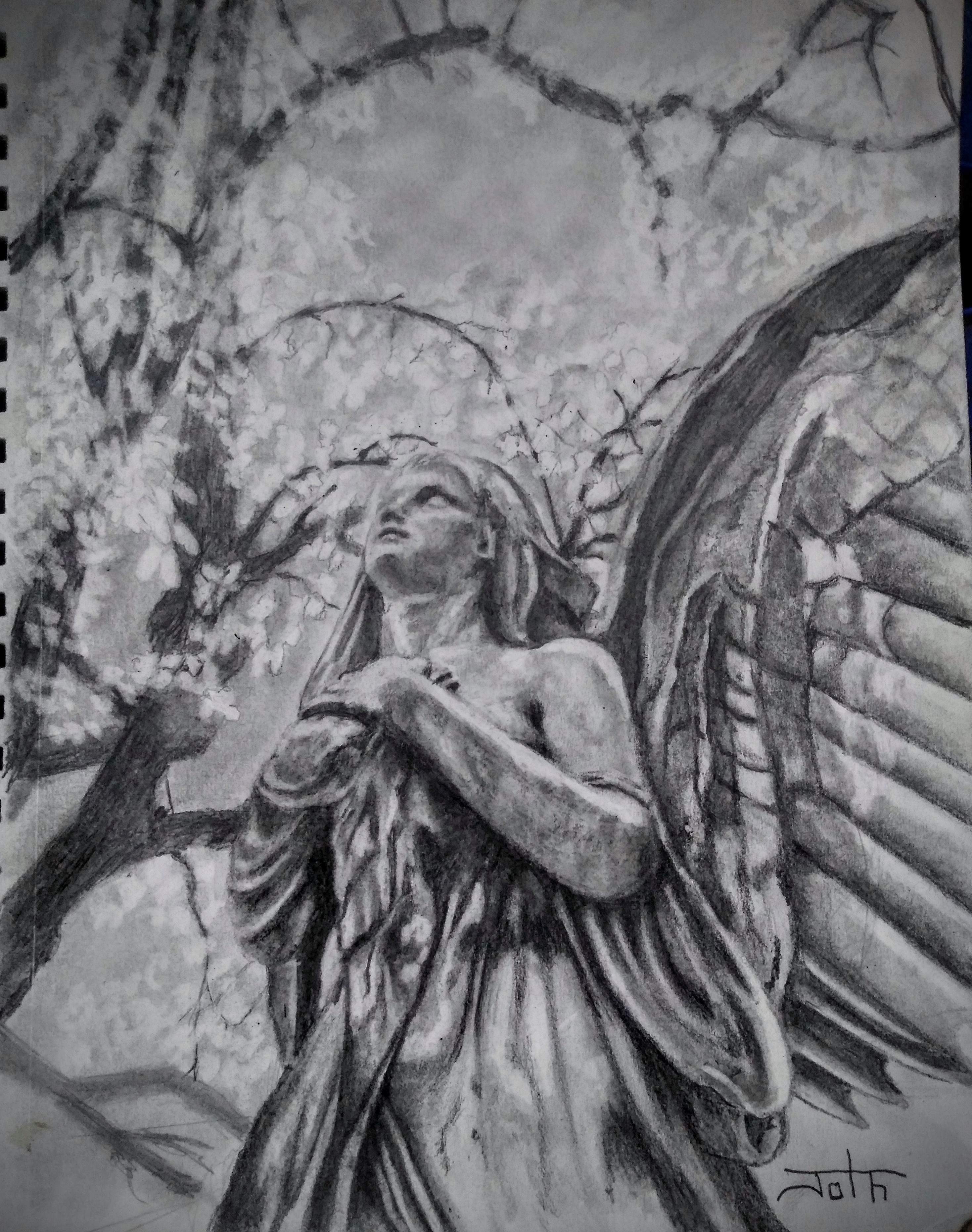 realistic guardian angel drawing