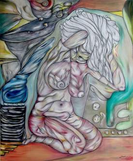 Cubist Rope Nude in the Garden. Oil on canvas. Size 45''x 37''