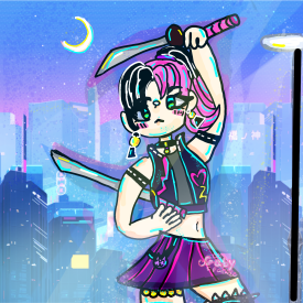 Girl with two swords in the night/Gaby Sparkle drawing 