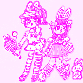 Pink neon, kawaii tennis bunny girls drawing/Gaby Sparkle 