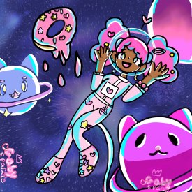 Cute donut girl in space,  drawing/Gaby Sparkle 